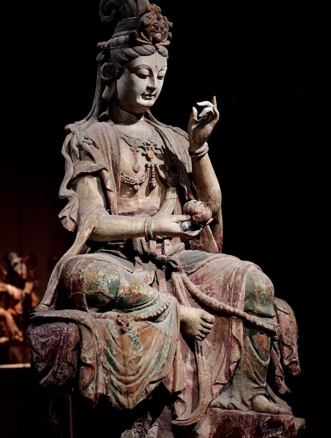 绝美观音像 宋代彩绘 木雕观音菩萨坐像-度小视