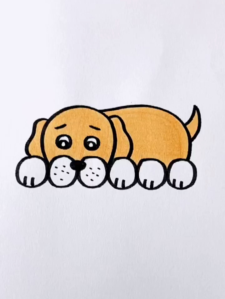 教你用6个圆画一只小狗,画画教程,简笔画