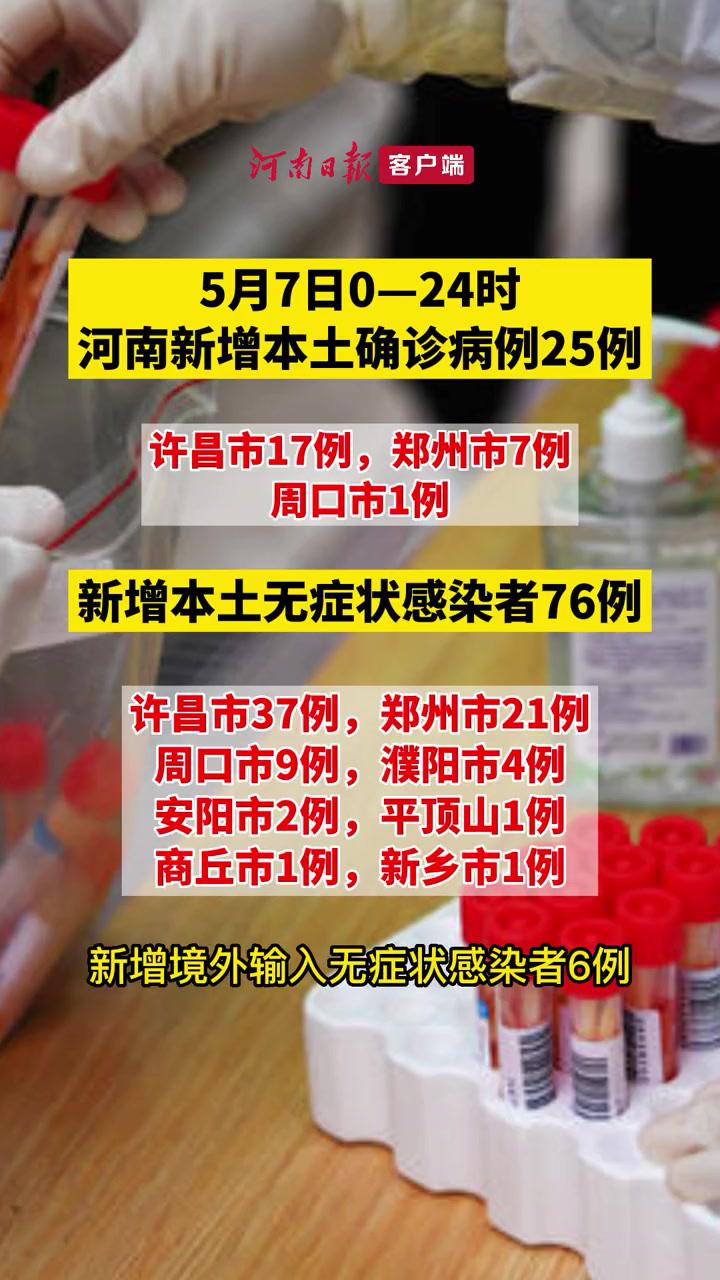 河南5月7日新增本土2576郑州新增本土确诊7例无症状21例疫情通报