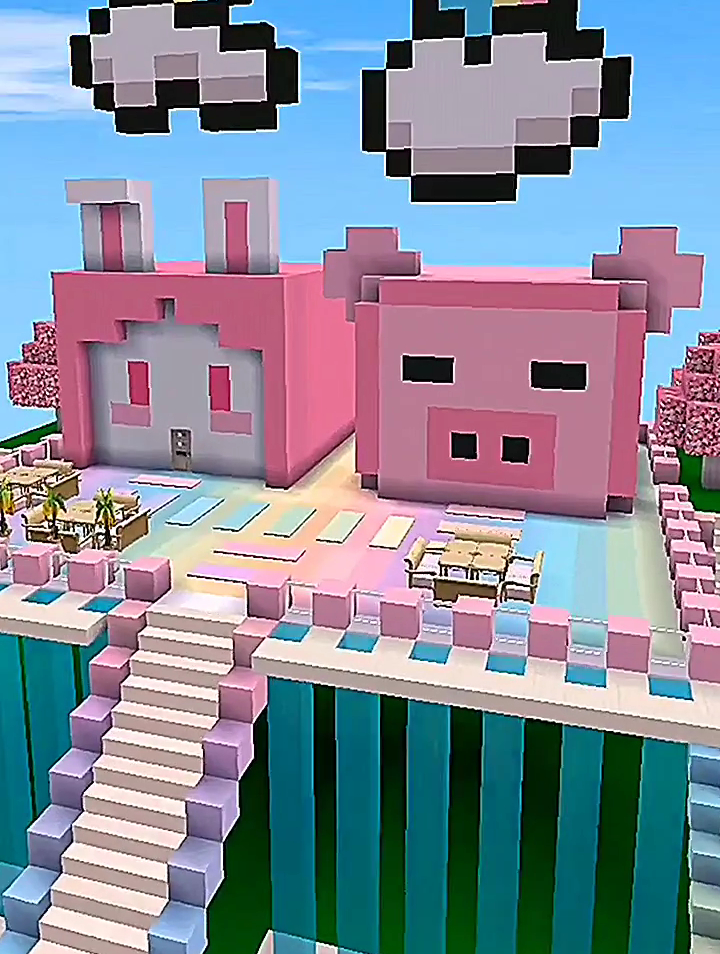 迷你世界速建闺蜜双人渐变别墅好漂亮的样子