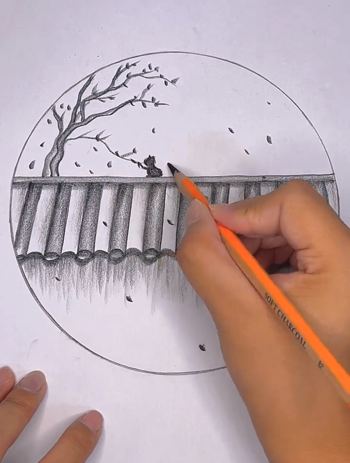 一起学画画,创意画,炭笔画,十秒教你画屋顶-度小视
