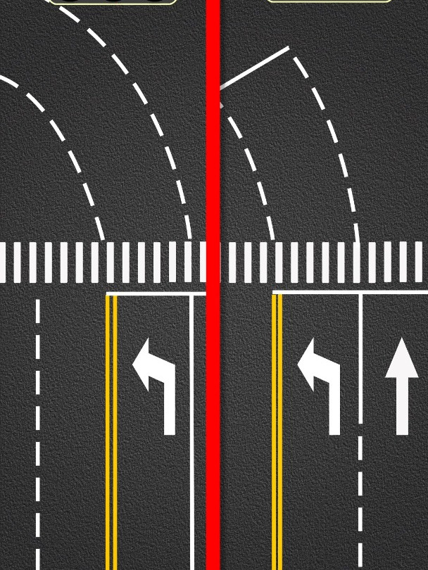 032待转区和导流线的区别!