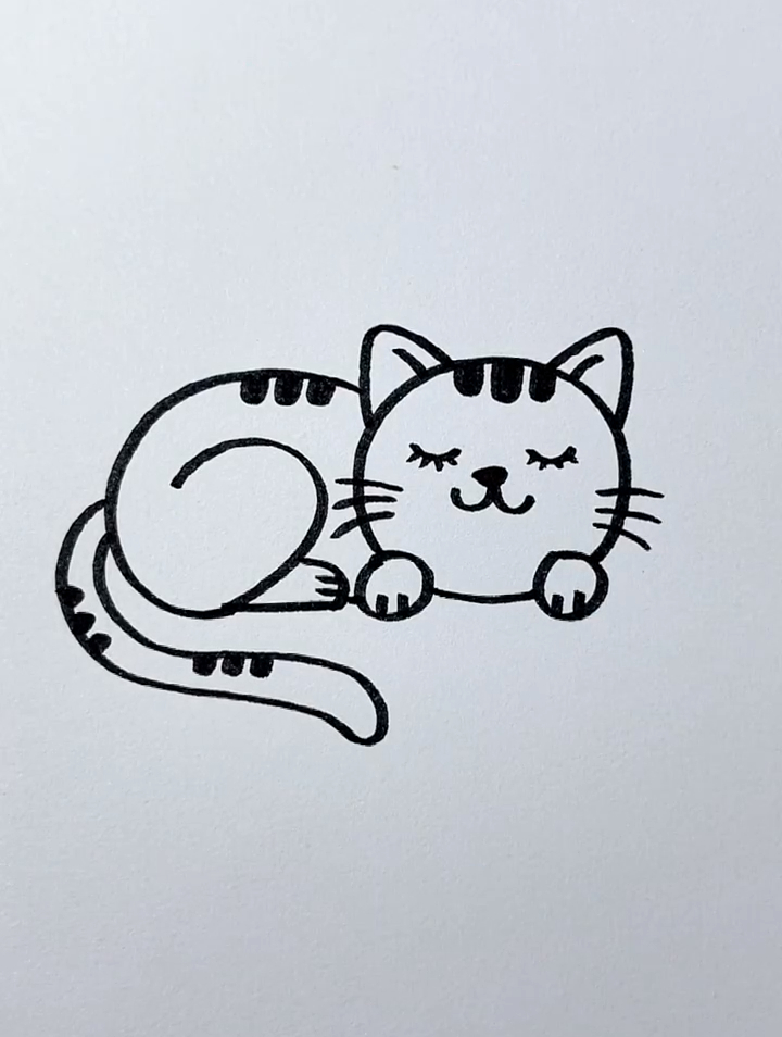 教你用数字200画一只睡觉的小猫咪,画画教程,简笔画-度小视