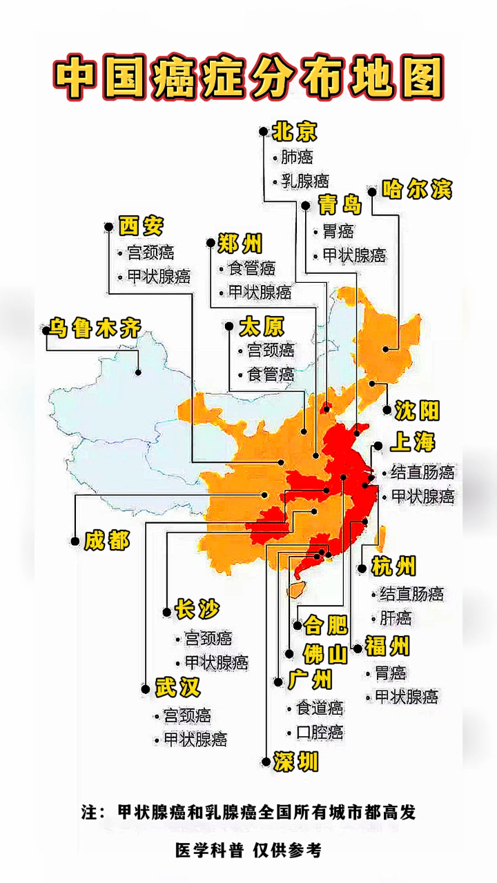 中国癌症分布地图,看看你在哪里