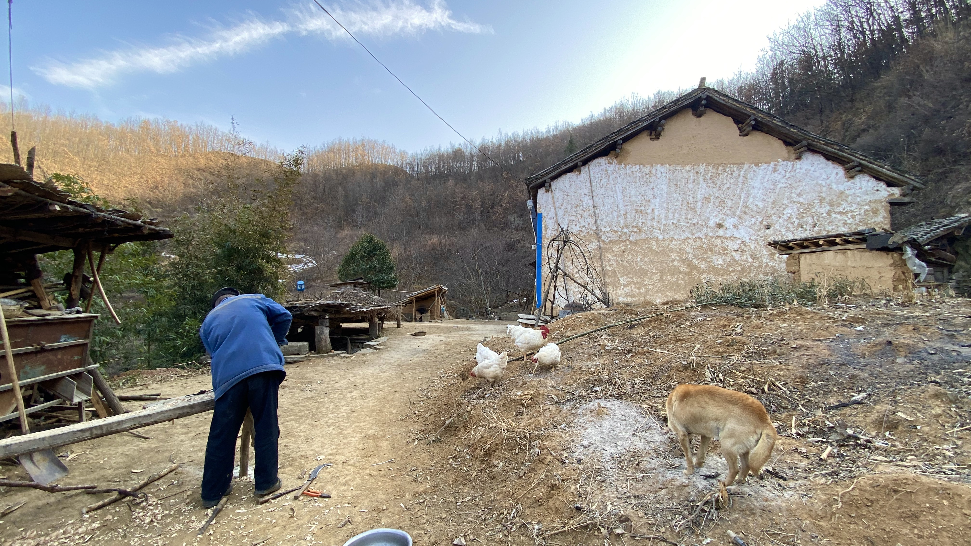过年都去了城里,回来鸡窝还收了不少蛋,我伯在家不闲做挑水扁担