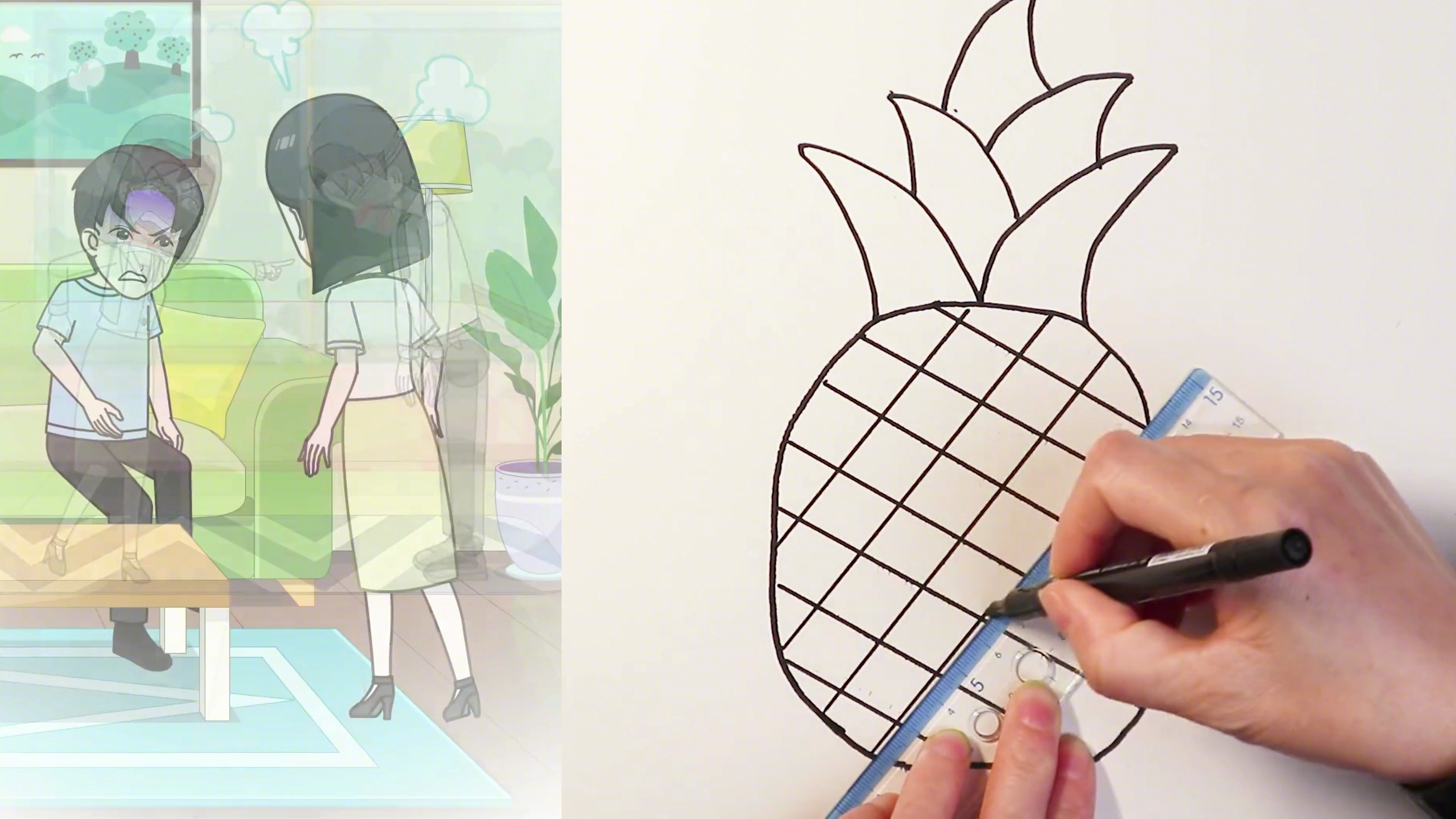 看动画学画画:简笔画~菠萝的画法+涂色,儿童绘画简单又好画