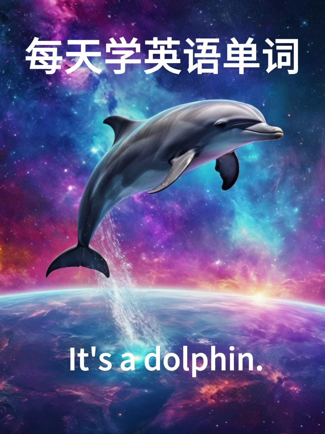 每天学英语单词海豚dolphin鲸鱼whale水母jellyfish海龟seaturtle