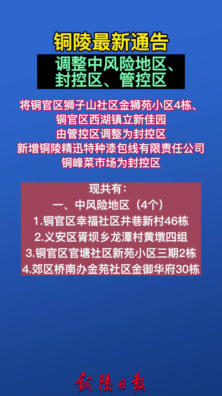 銅陵發佈通告調整中風險地區封控區管控區銅陵22疫情防控疫情通報