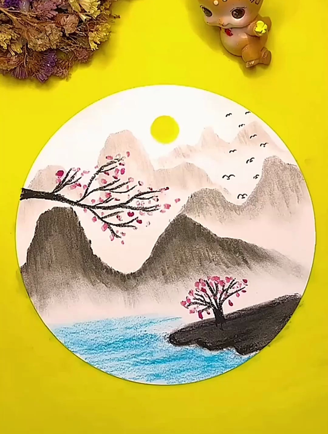 油画棒风景画:简单几步画山水风景画 一