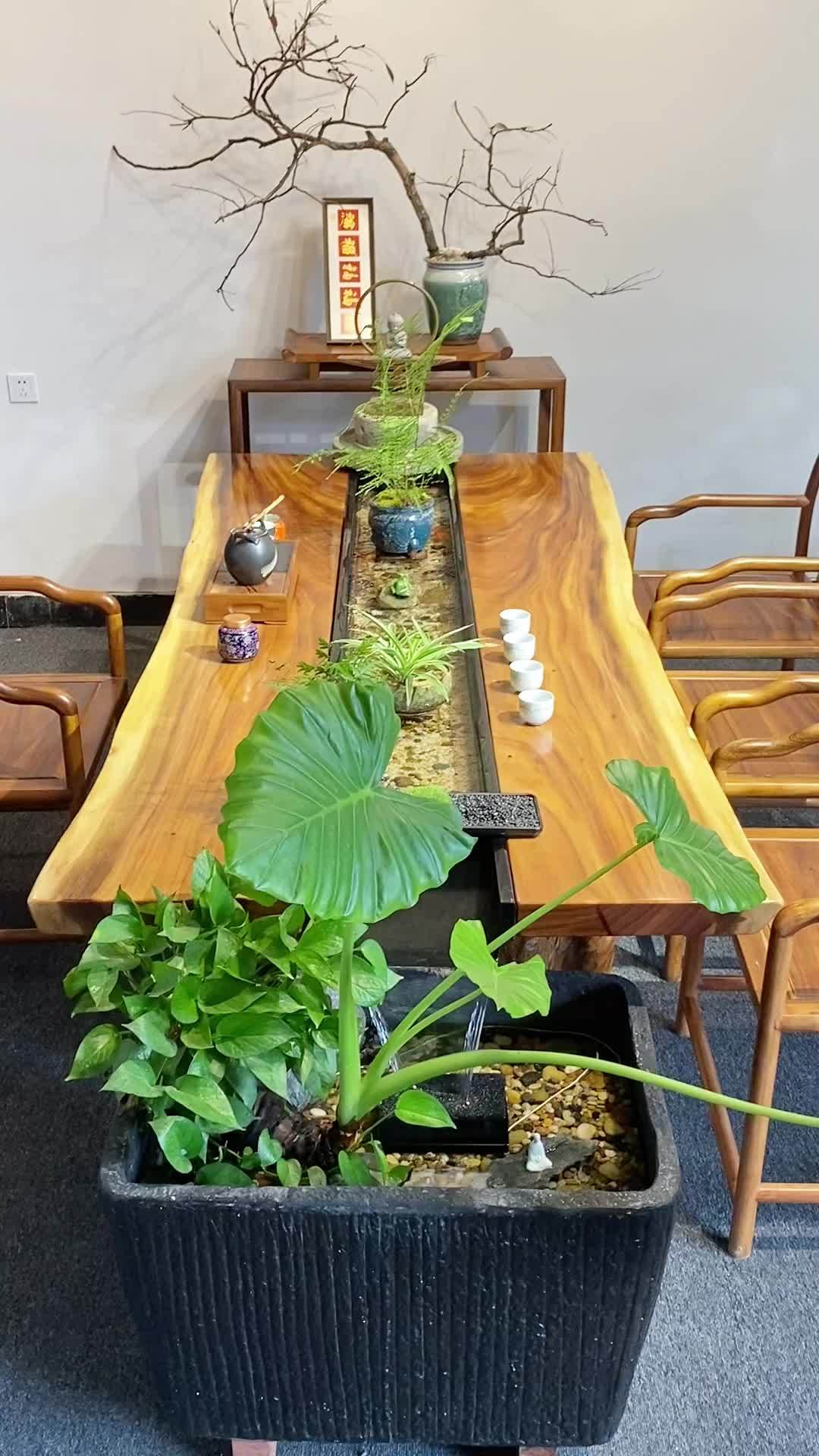 实木流水茶桌原木养鱼茶台