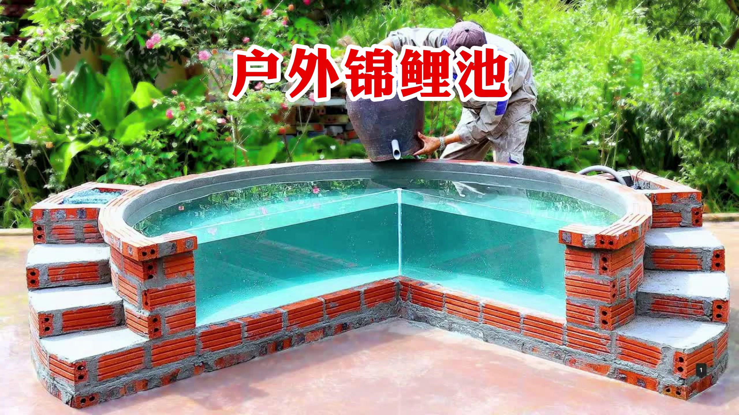 徒手打造户外锦鲤鱼池,当成品完工的那一刻,才知道高手在民间