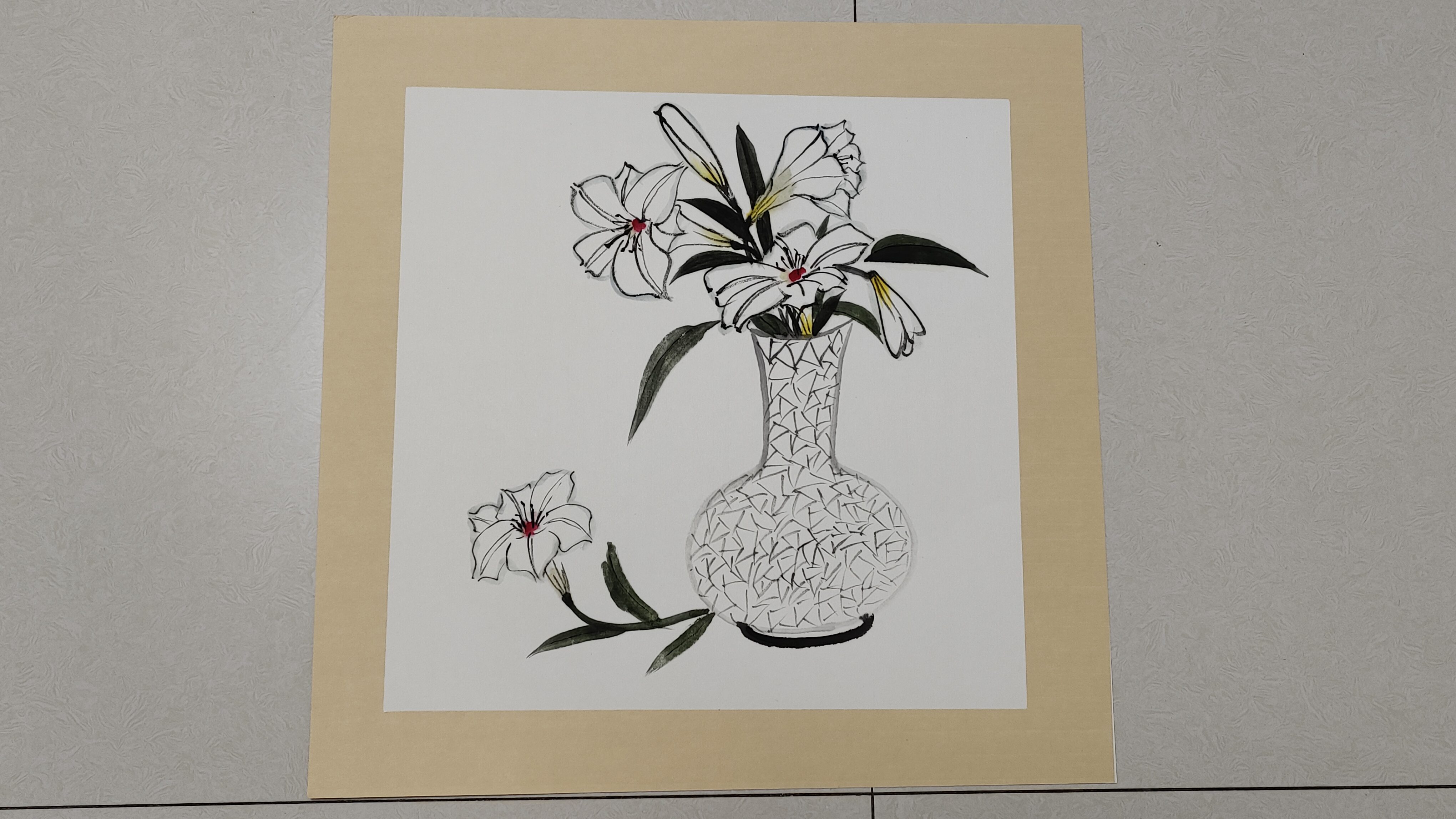 简单的技法教您学会百合花插在花瓶里的画法