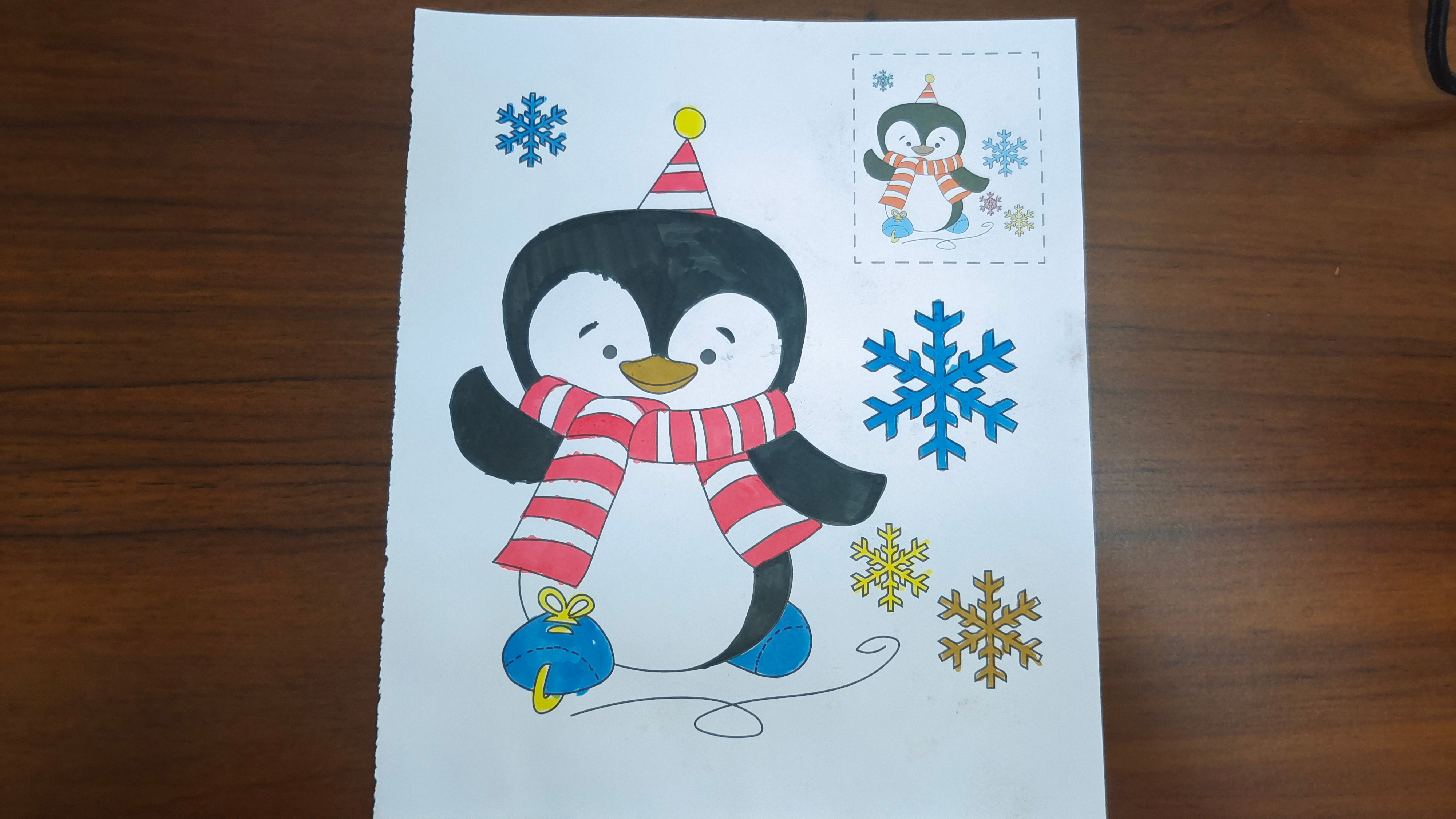 非常可爱的企鹅填色,五分钟就能完成~