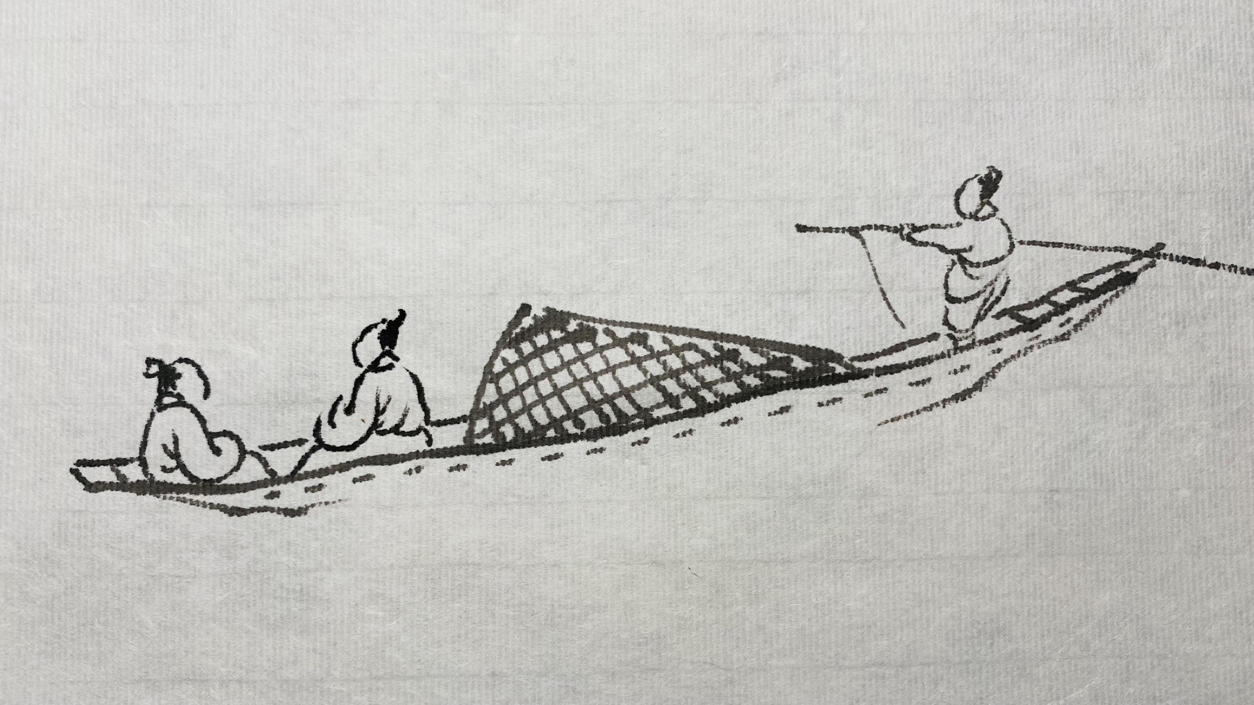 山水画点景人物技法,乘船的人物画法步骤
