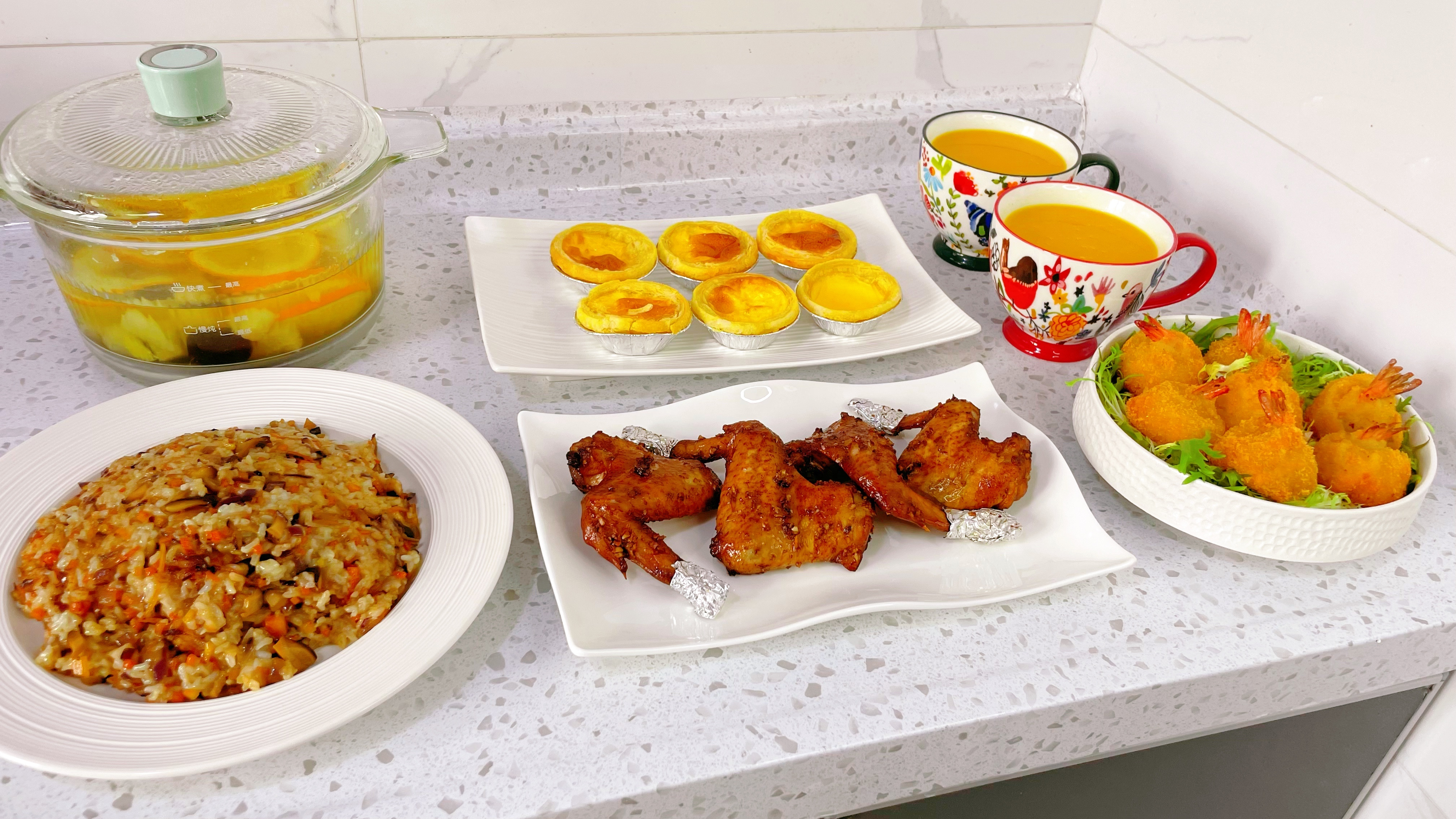 炸虾球,烤鸡翅,烤蛋挞,孩子放假吃什么