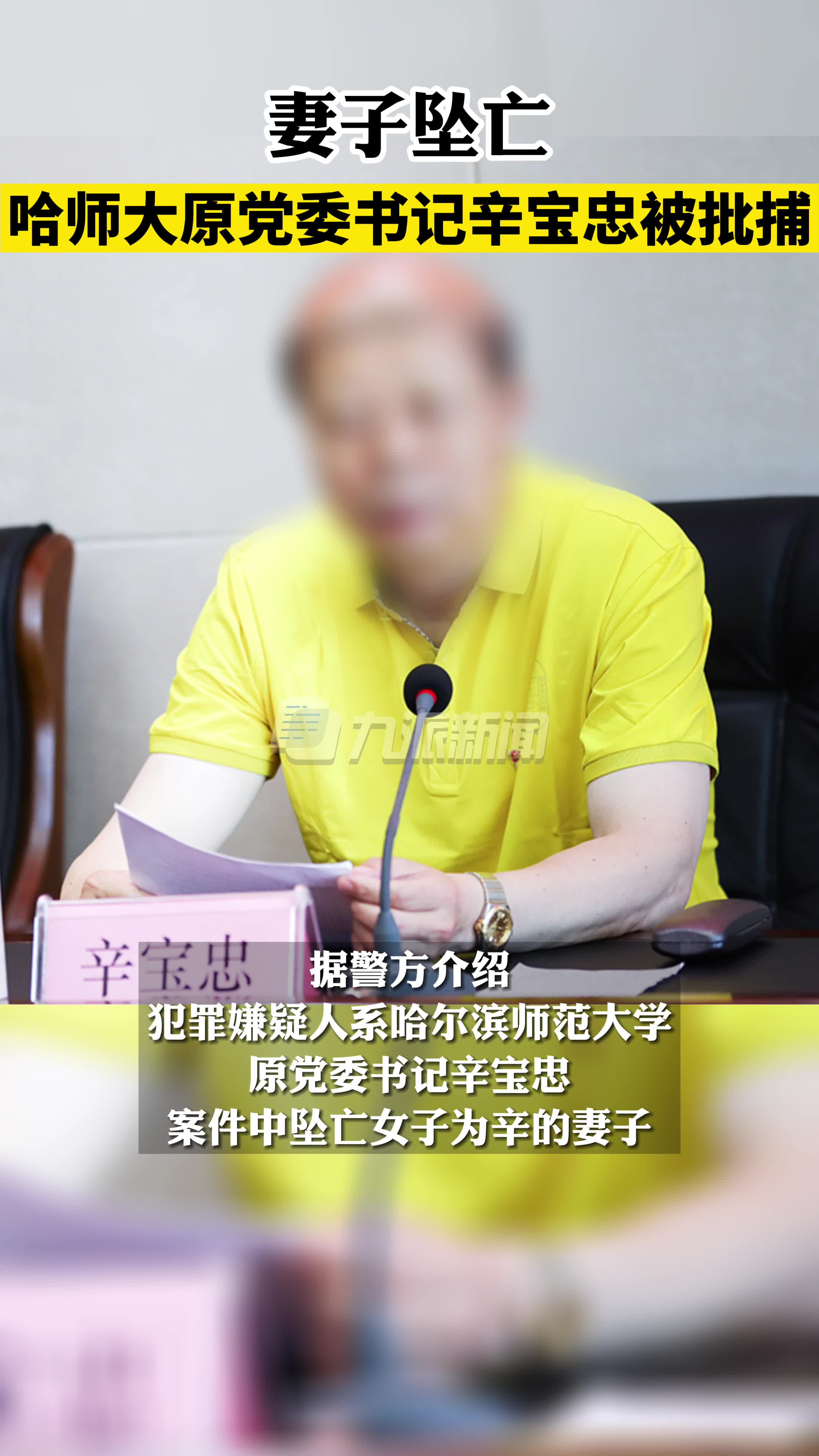 妻子坠亡,哈师大原党委书记辛宝忠被批捕-度小视