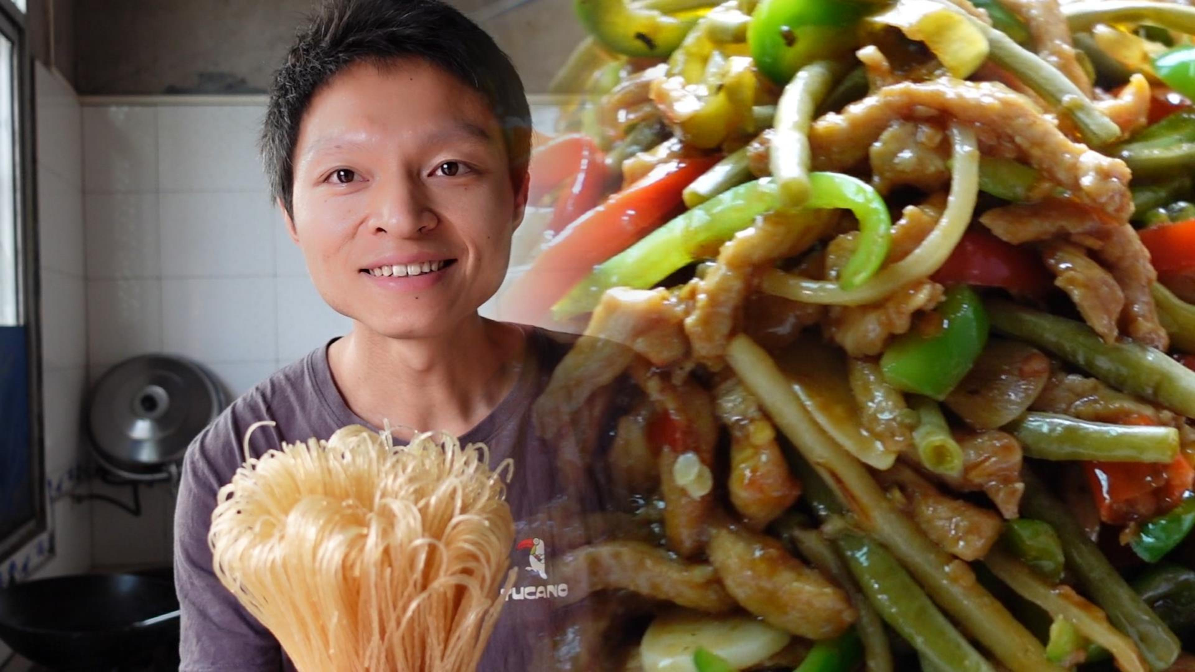 离镇上太远,就自己安排一道,泡椒肉丝酸辣粉,酸辣过瘾