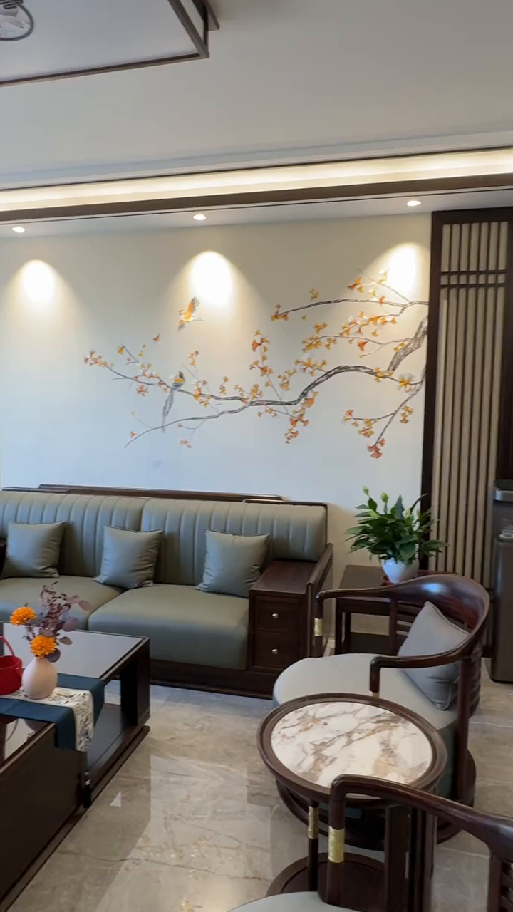 这样做的沙发背景墙简直太好看了,新中式装修搭配着国风的元素多久都