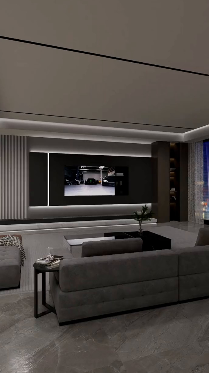 现代简约风设计案例,黑白灰电视背景墙 冷光线性无主灯设计,高级有