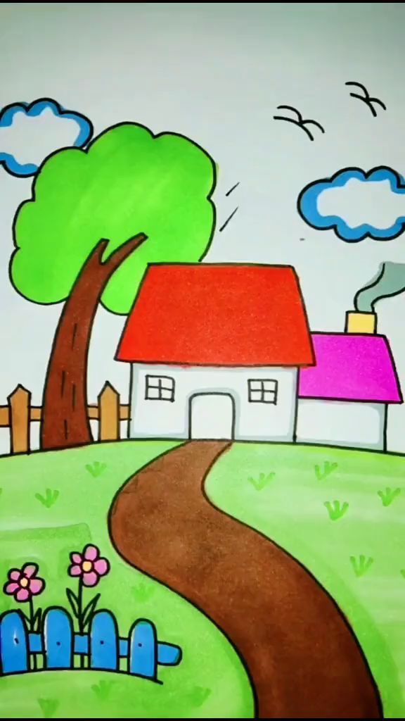 这儿童简笔画也太好看了趴跟孩子一起试试吧最美风景画