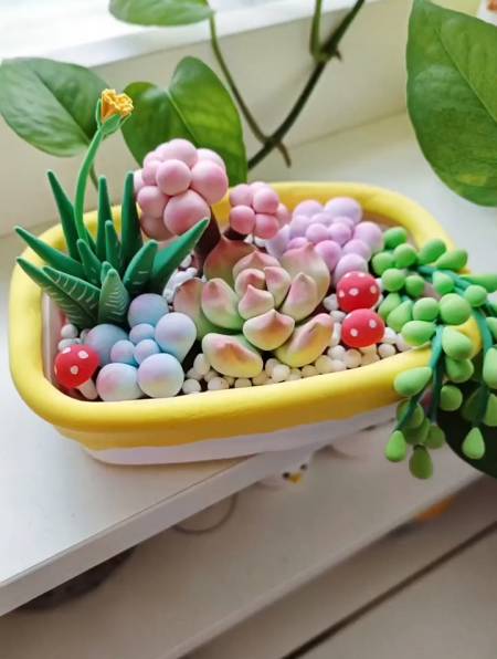 一看就会的超轻黏土多肉盆栽拼盘,每一颗多肉都是超简单的哦-度小视
