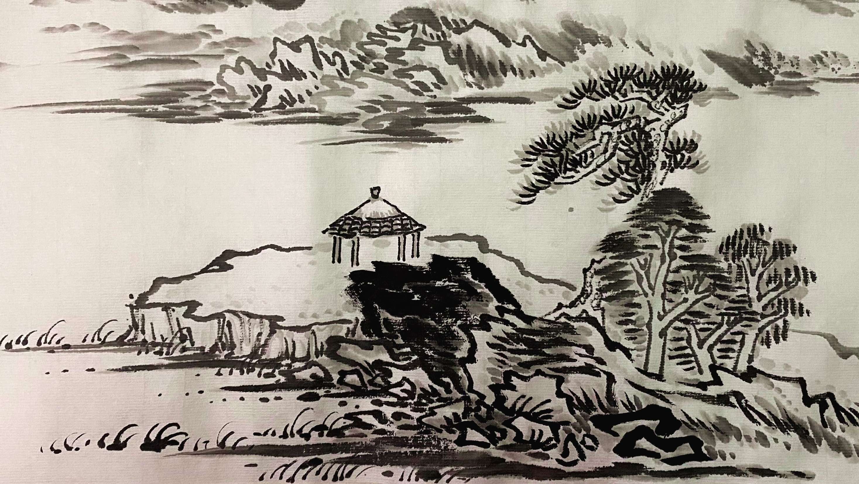 拟国画大师陆俨少的山水画技法示范,初学国画临摹很重要