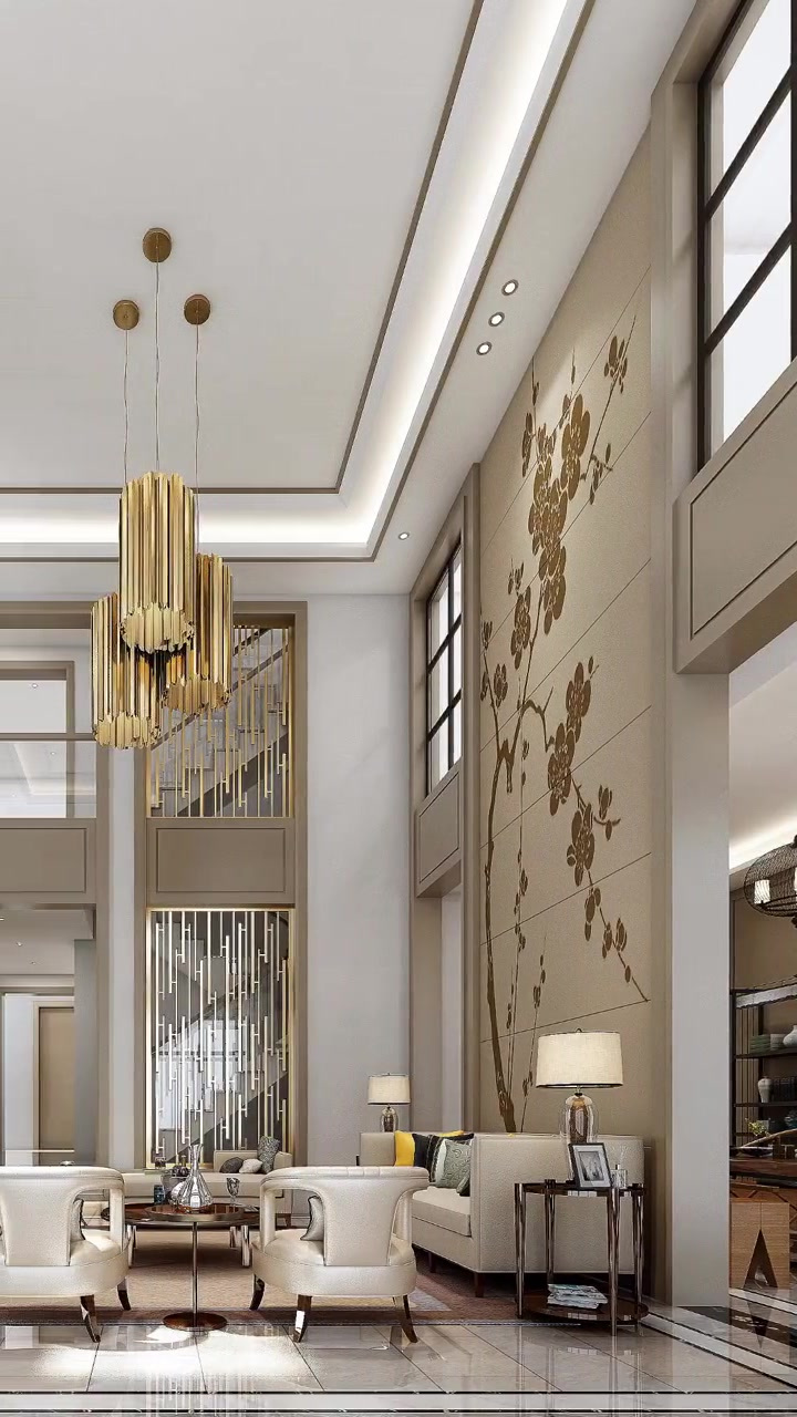 别墅装修:客厅挑空别墅轻奢现代风格设计案例!