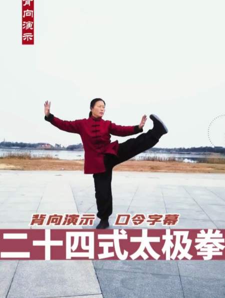 二十四式太极拳背向演练(标准口令字幕),适合初学者跟练-度小视