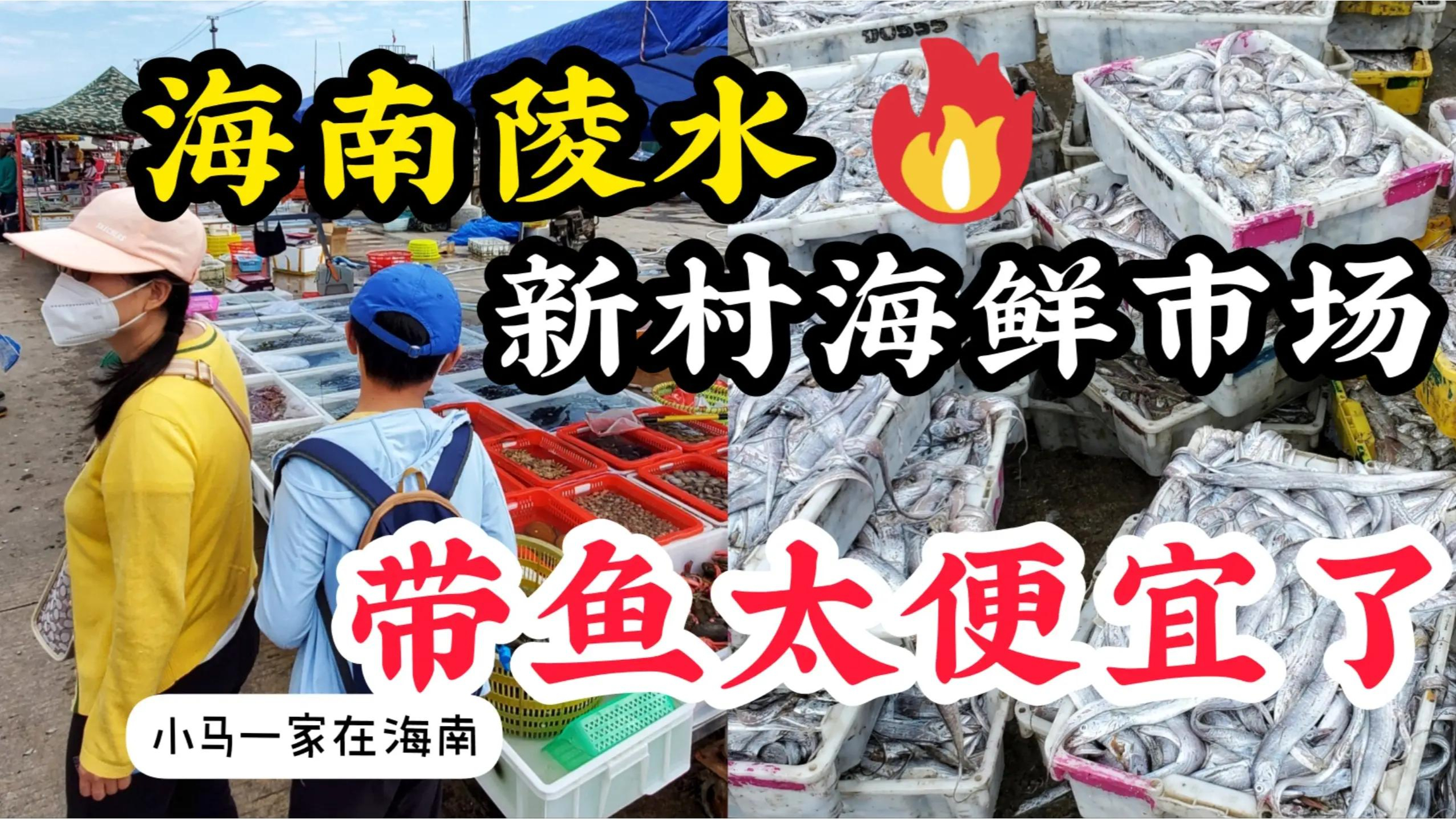这里的带鱼太便宜了!2023一家三口实拍海南岛陵水新村镇海鲜市场