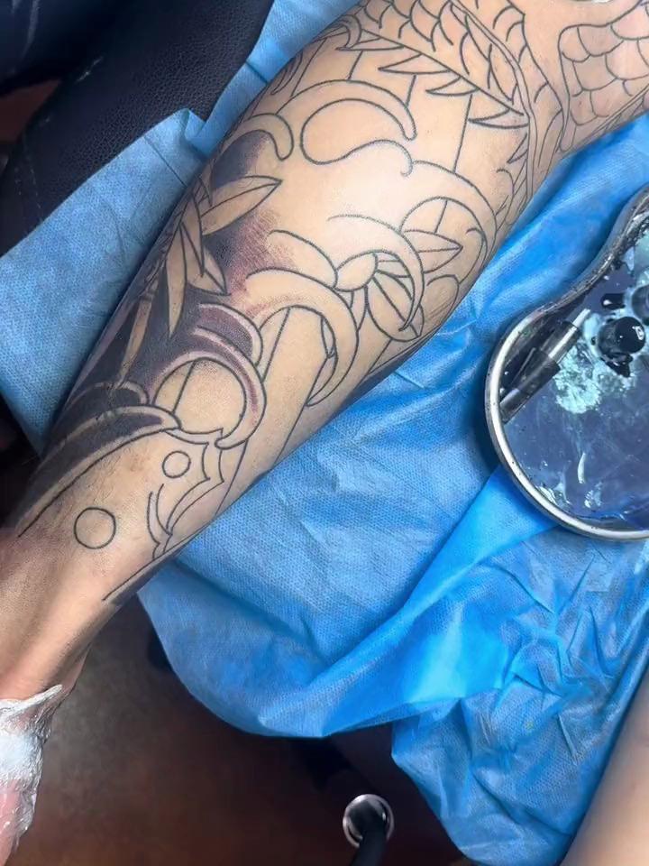 老传统浪花过程 纹身刺青 tattoo 花臂花腿 日式老传