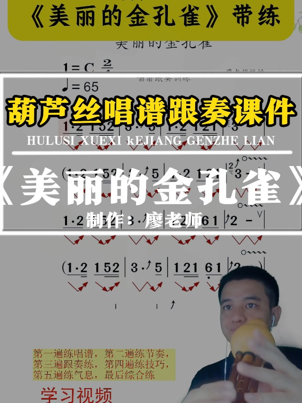 葫芦丝入门练习唱谱《美丽的金孔雀》示范跟奏