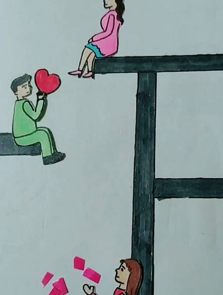 三角恋,原创绘画,关于爱情,有些爱就在身边-度小视