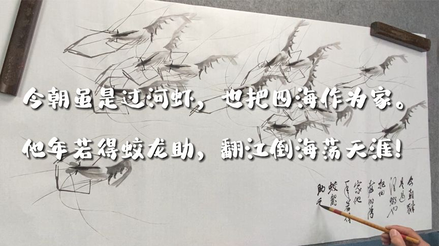 虾画活了,画完就划走了,真正的齐白石派国画虾