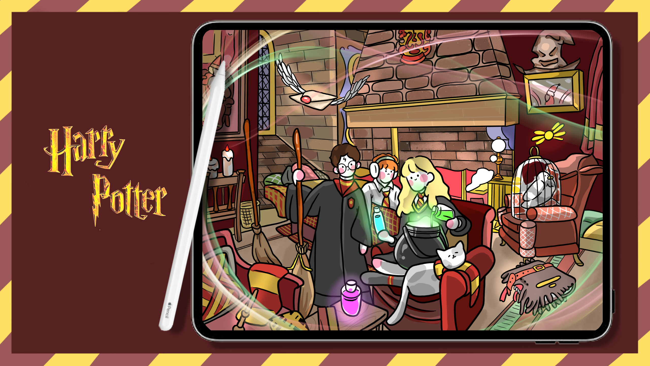 治愈系ipad手绘过程,一起进入哈利波特的魔法世界吧!