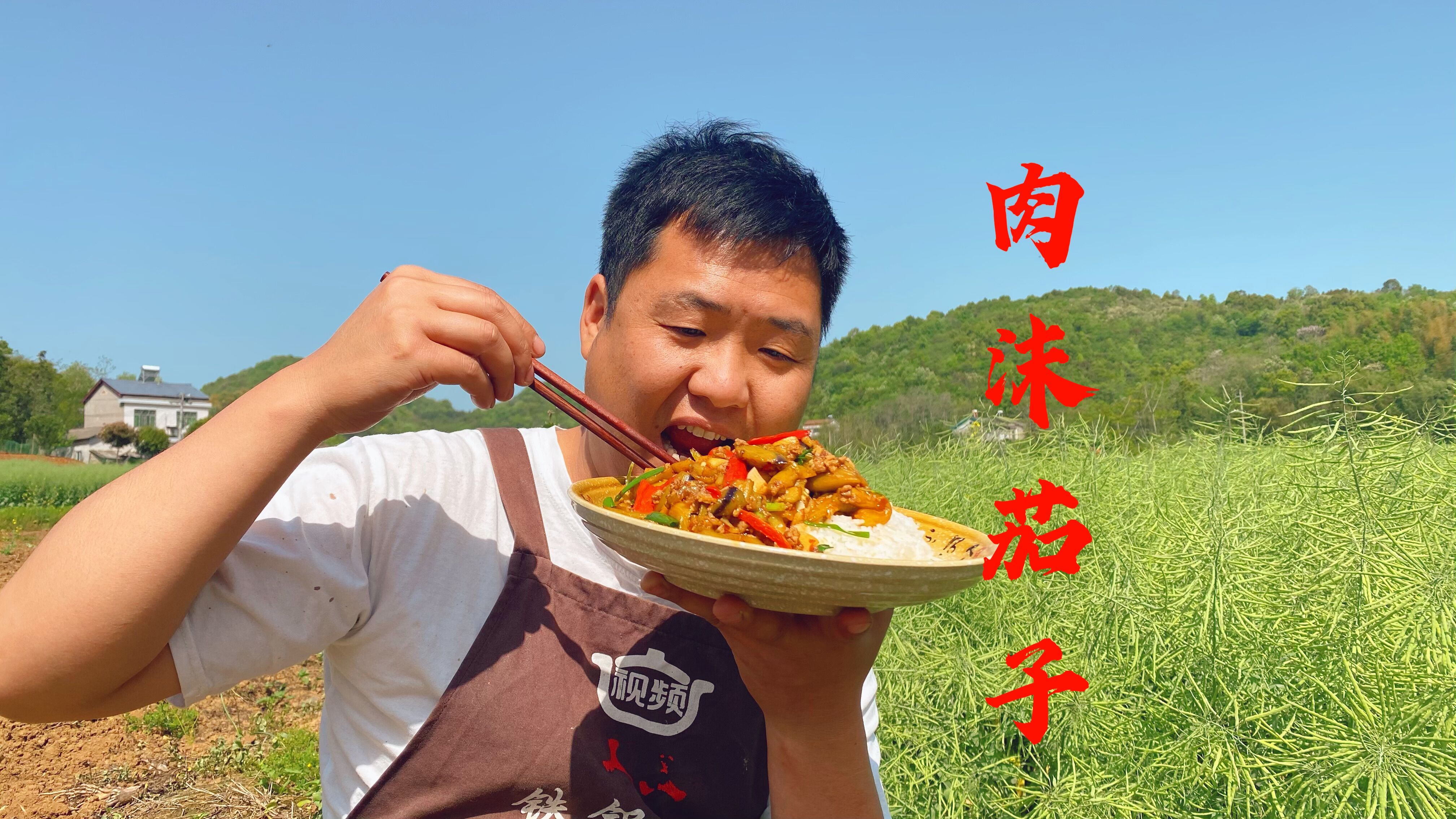 老弟又吃独食，干光一大盘“肉末茄子”盖浇饭，不够还得加点饭