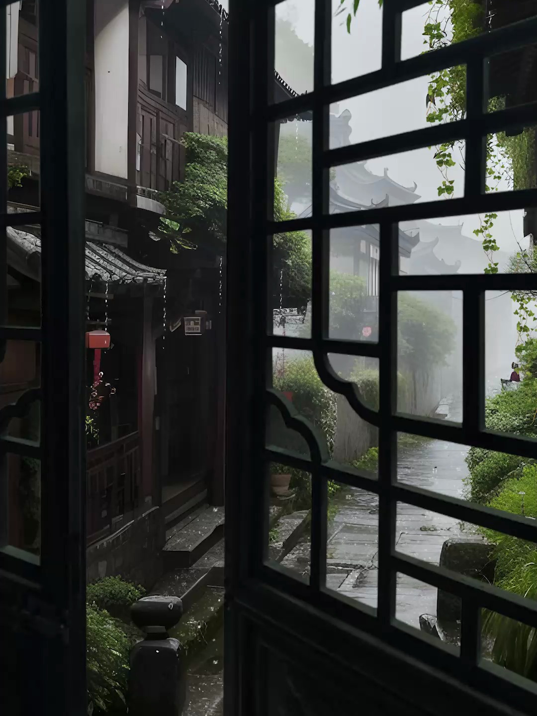 一个人倚窗听雨图片图片