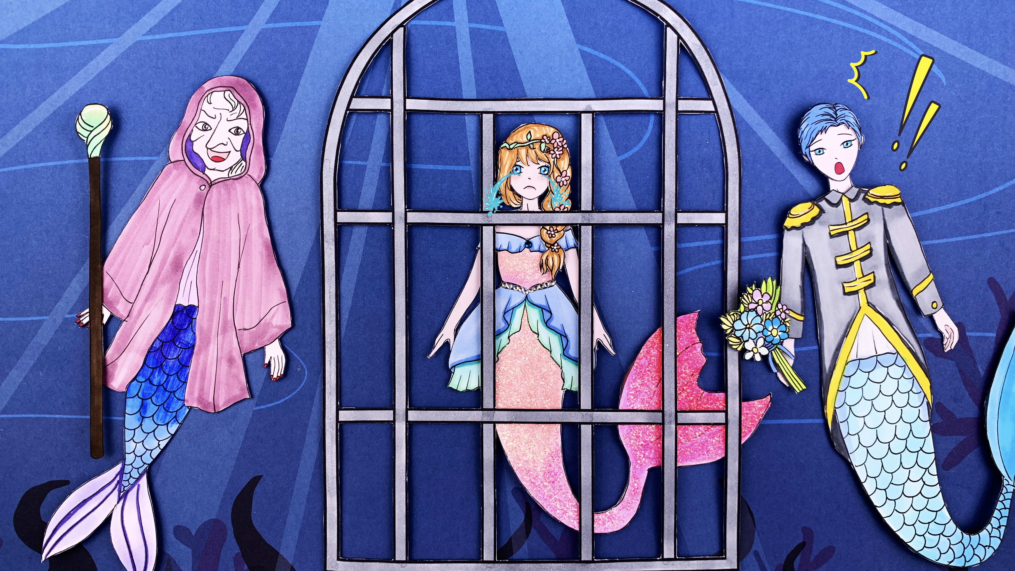 手绘定格动画:国王将美人鱼芭比关了起来,威廉在岸边没有等到她