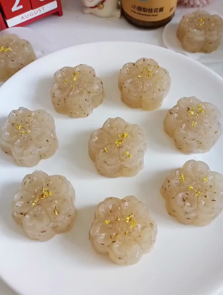 qq弹弹糯叽叽的桂花水晶糕,桂花香浓郁好看又好吃-度小视