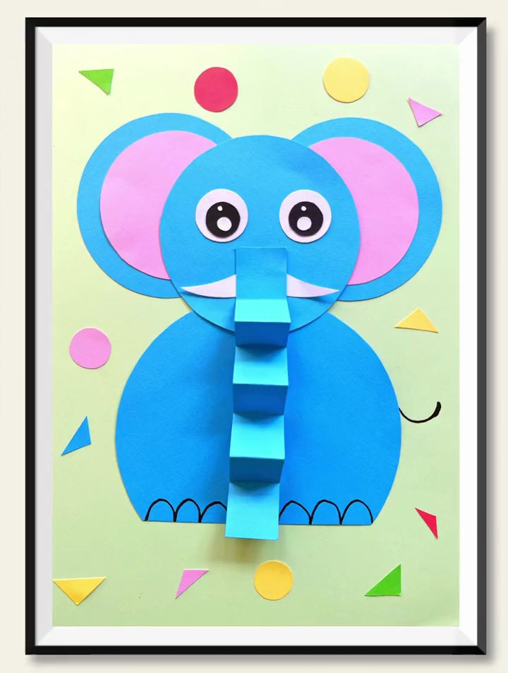 用卡纸剪几个圆做一只可爱的大象吧,适合幼儿园小朋友的创意手工