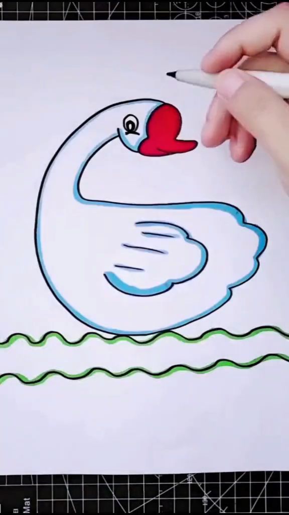 儿童简笔画没想到这么漂亮的天鹅用手掌就可以画出来快试试吧