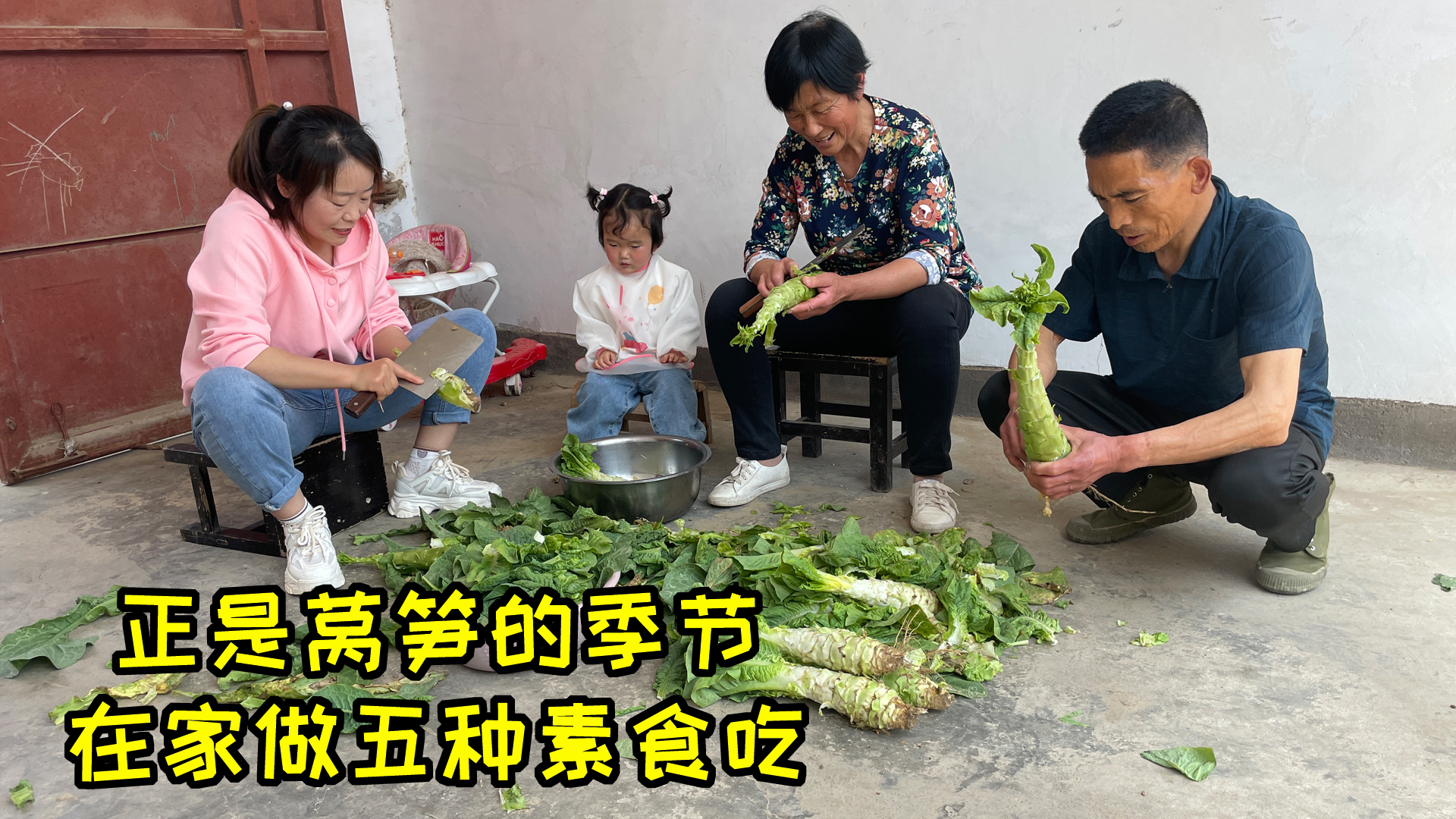 正是莴笋的季节,婆媳俩挖了好多莴笋,做5种素食,味道都很好吃