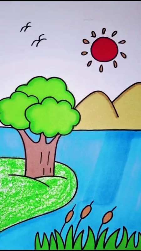 非常简单的风景画儿童早教创意画快一起试试吧