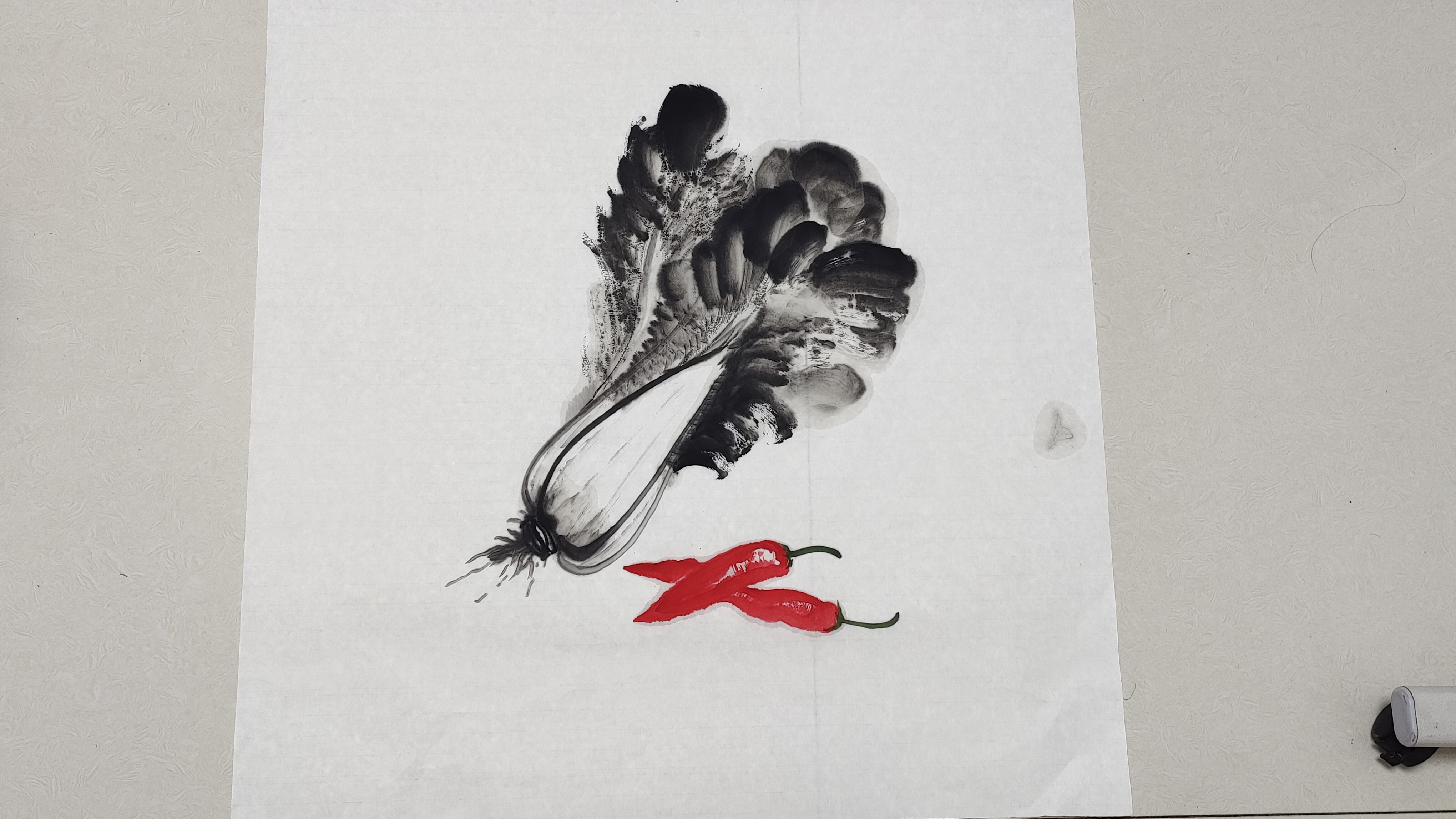 水墨大白菜与小辣椒画法,小白一学就会