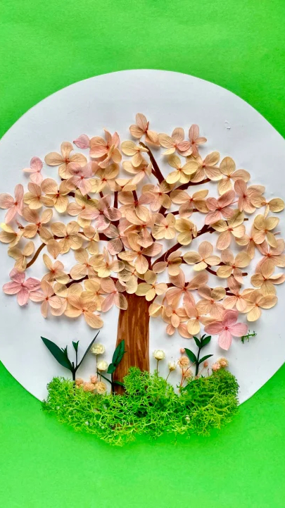 高颜值巨简单的树叶贴画幼儿手工樱花树嗨