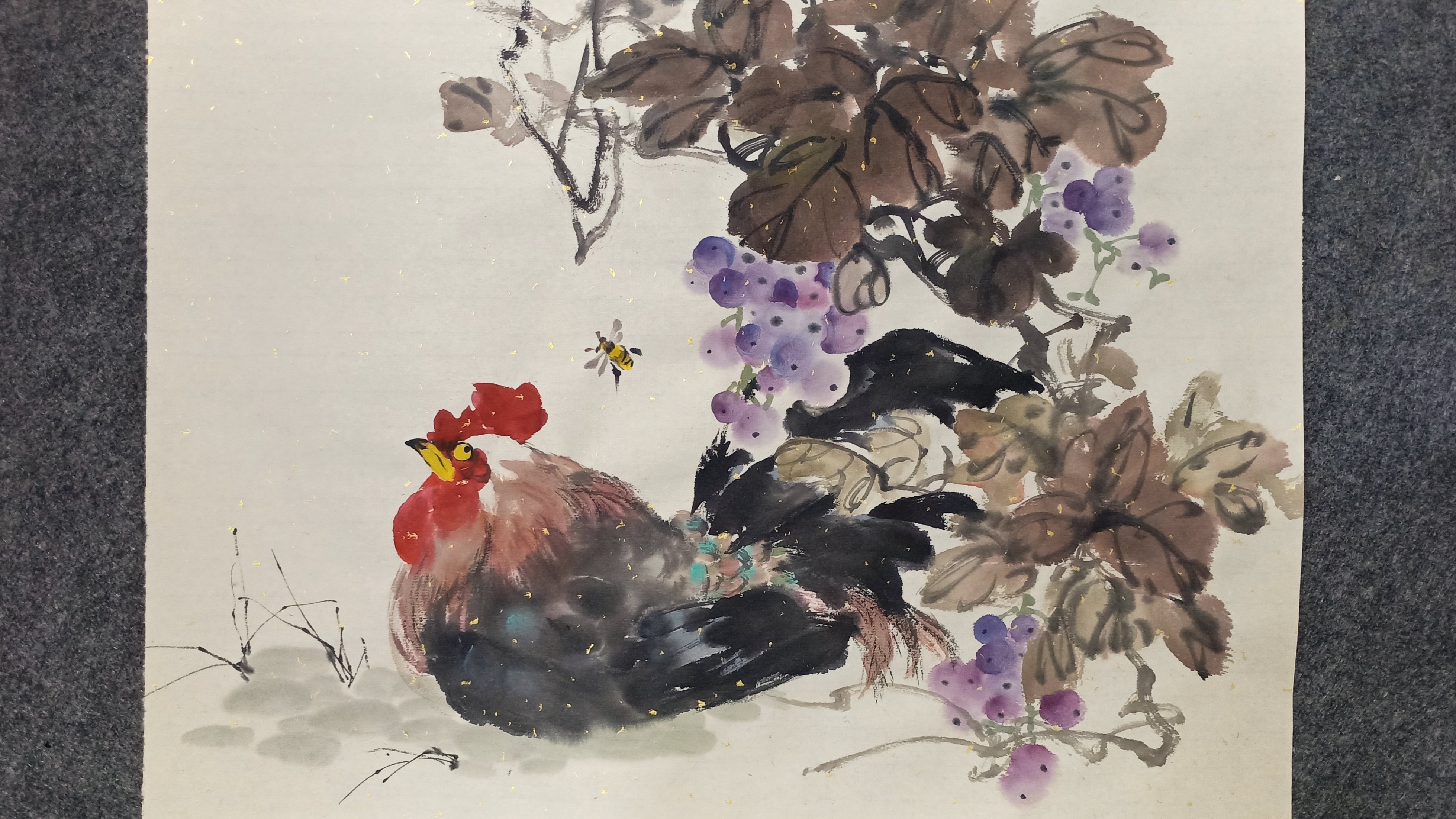 (写意)公鸡葡萄