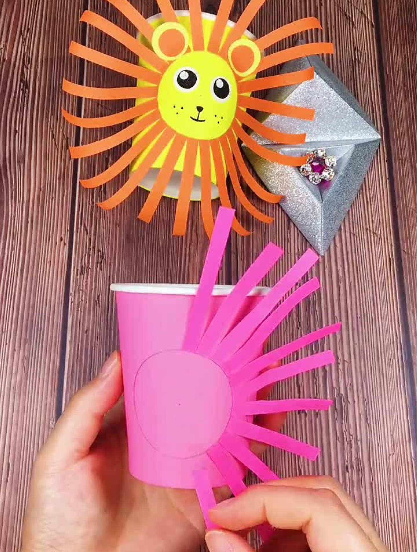 两只可爱的"小狮子",用过的一次性纸杯就可以做-度小视