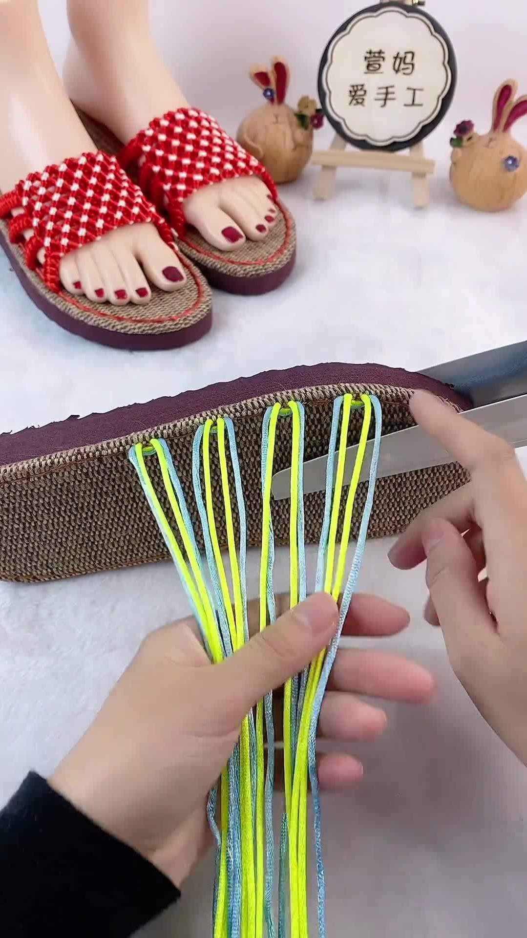 布条线拖鞋教程纯手工编织拖鞋中国结拖鞋编织