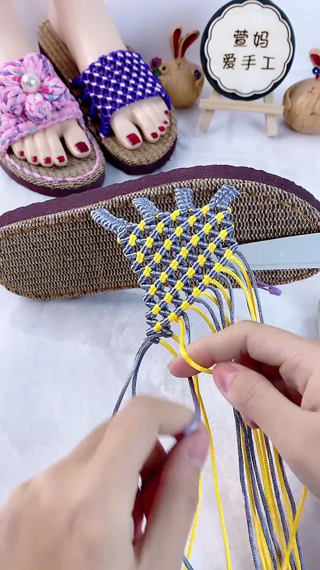 布条线拖鞋教程纯手工编织拖鞋中国结拖鞋编织教程姐妹们
