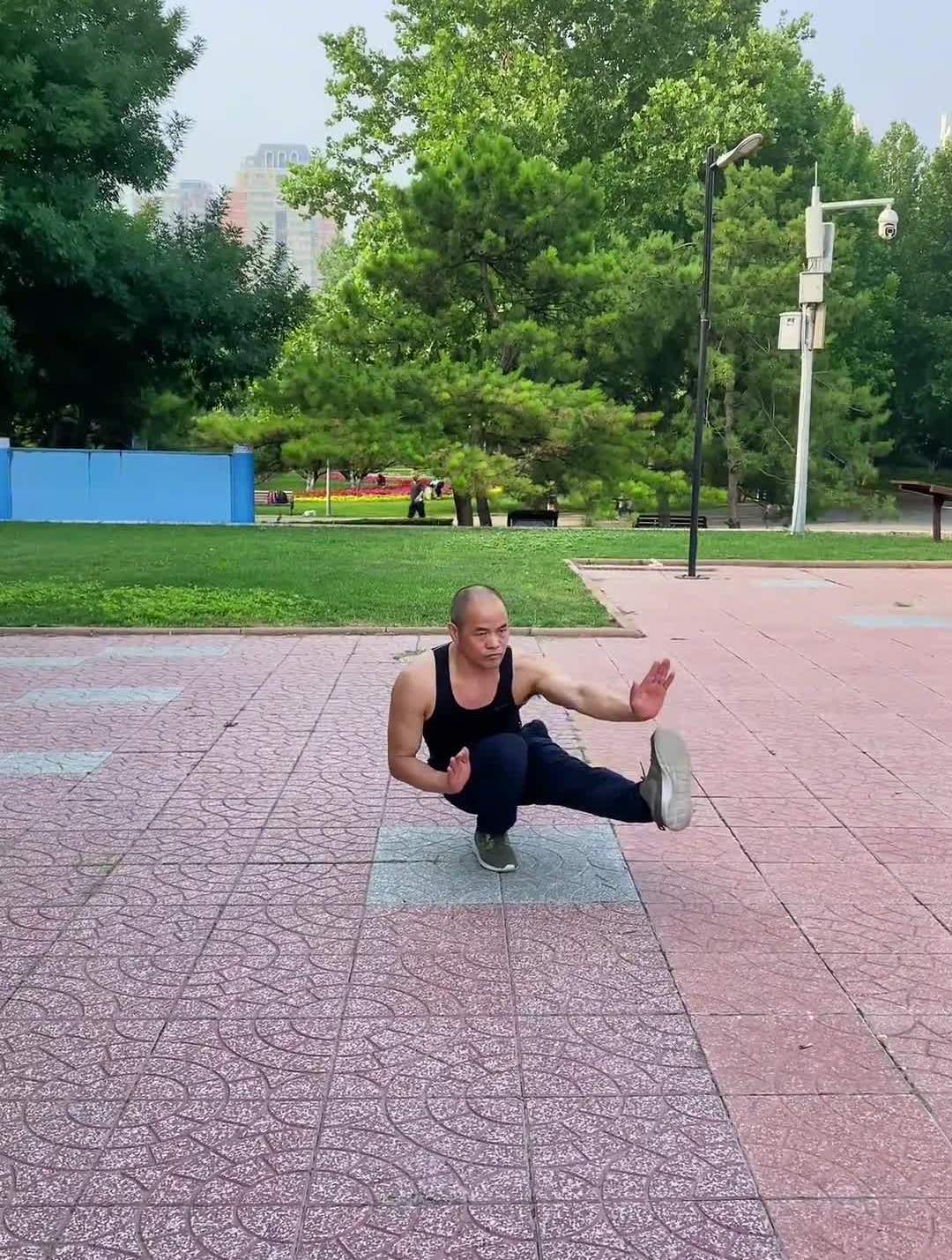咱也来个叶问蹲叶问单腿蹲晨练随拍-度小视