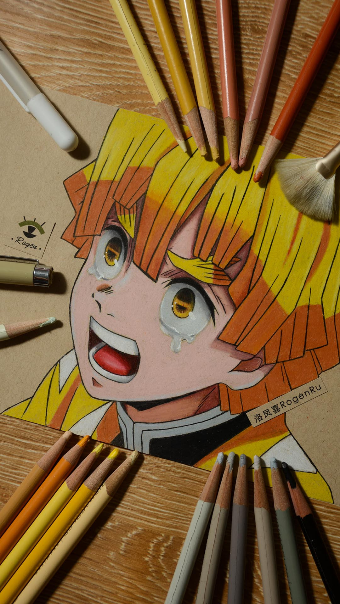 82a油性彩铅画动漫鬼灭之刃之我妻善逸